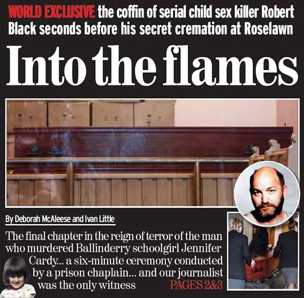 Into the flames news clip - photo of Belfast Telegraph page by author